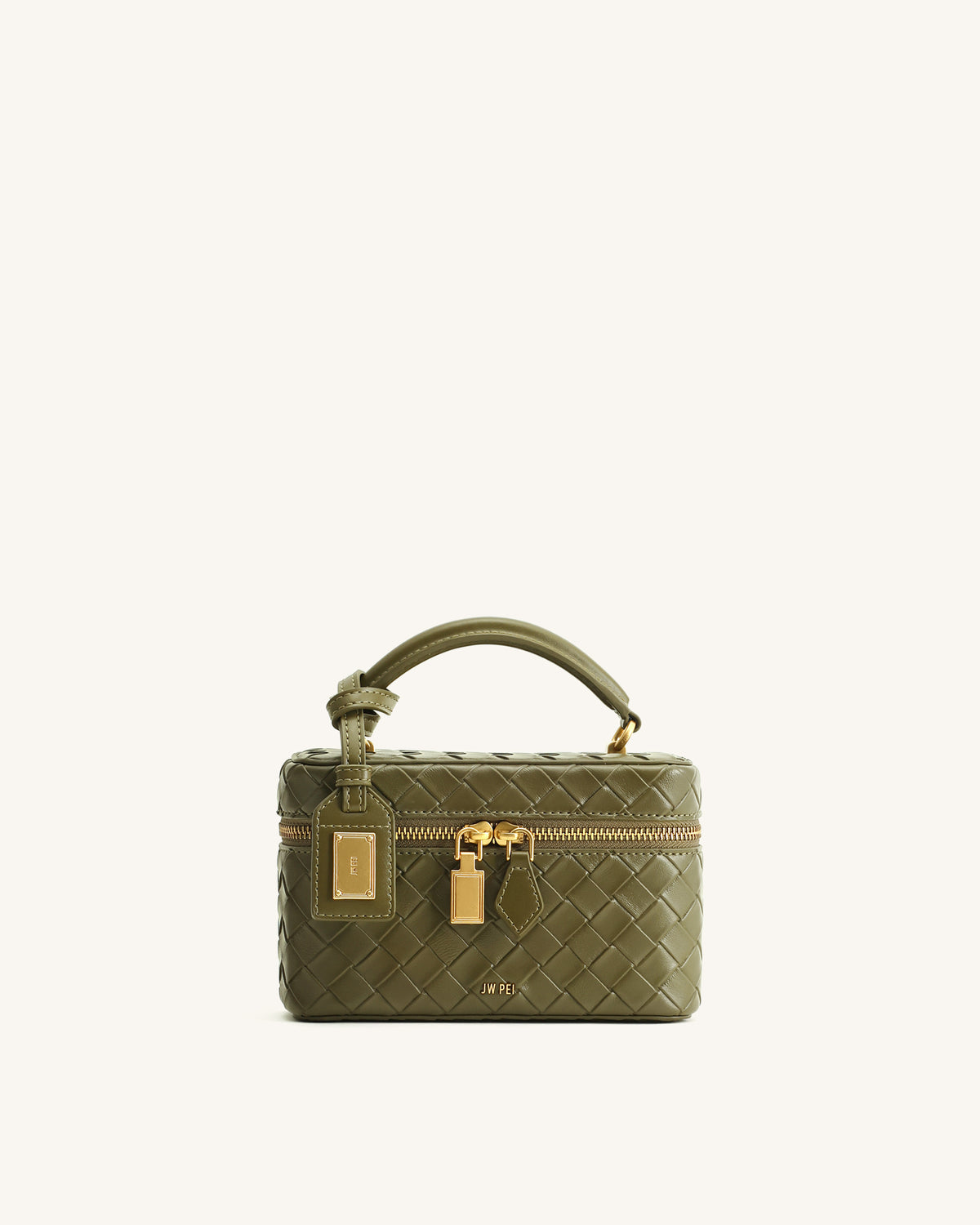 Sac à main avec anse supérieure en forme de boîte et texture tissée Cleo - Vert olive