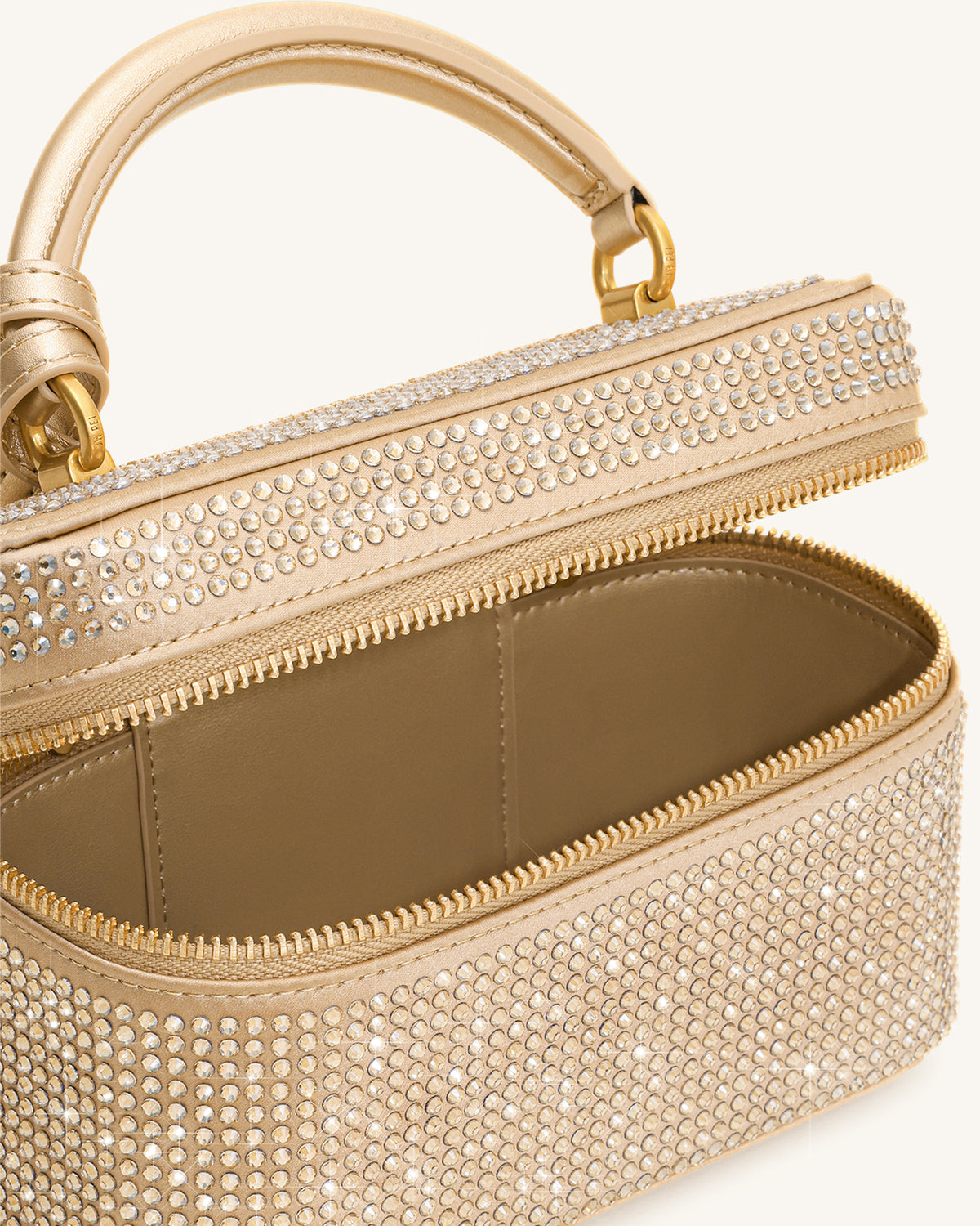 Sac à main avec anse supérieure en forme de boîte et cristal artificiel Cleo - Champagne