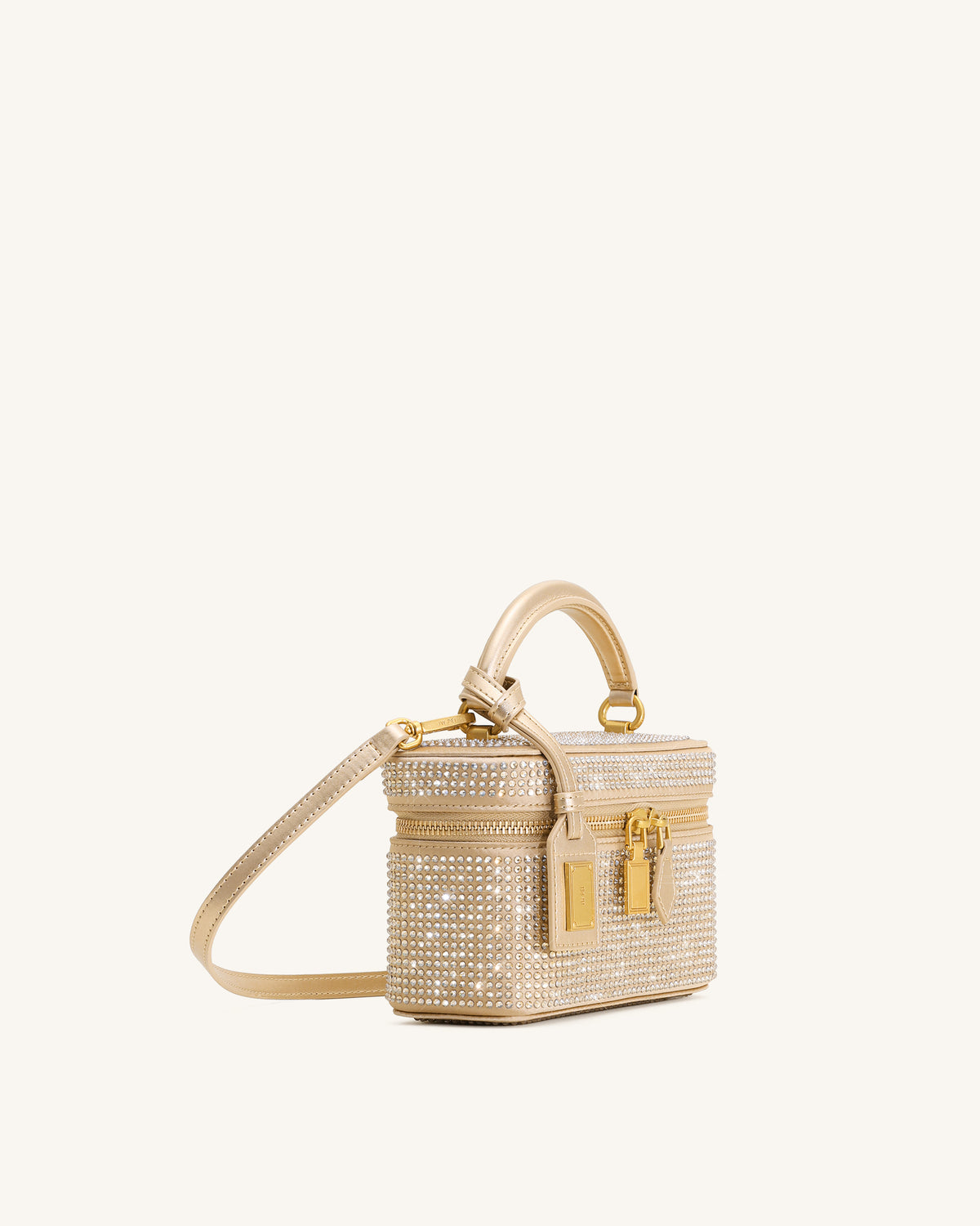 Sac à main avec anse supérieure en forme de boîte et cristal artificiel Cleo - Champagne