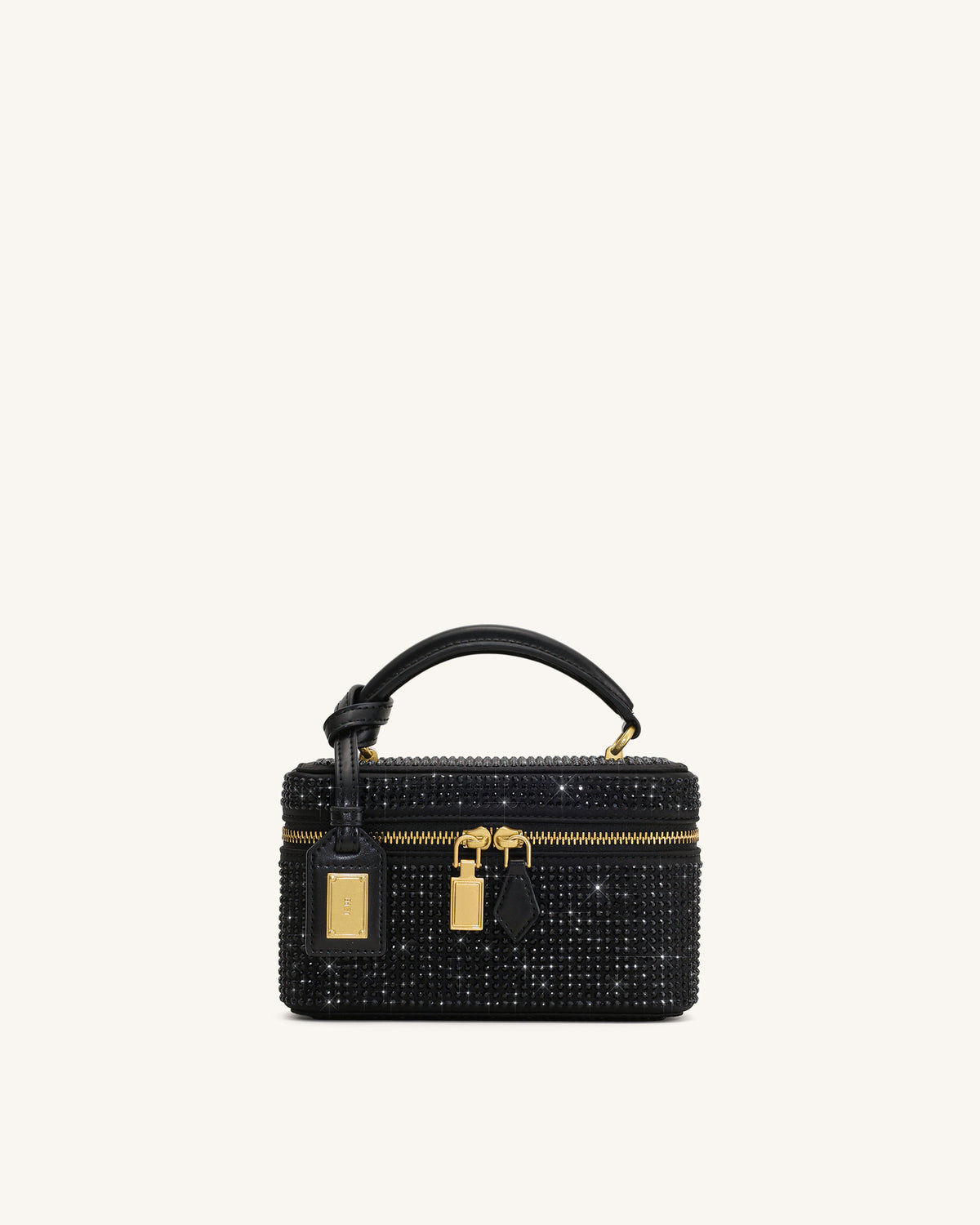 Sac à main avec anse supérieure en forme de boîte et cristal artificiel Cleo - Noir