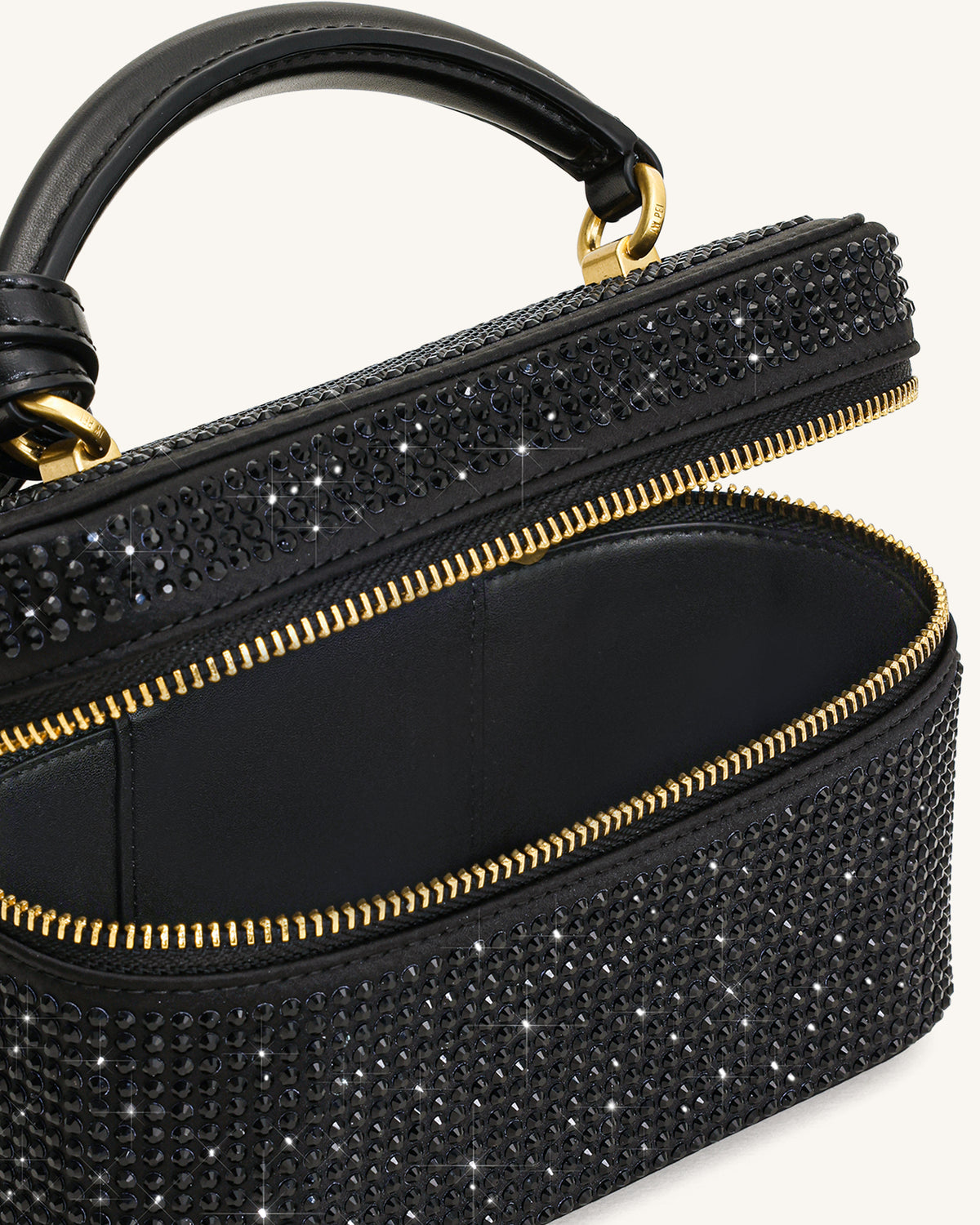 Sac à main avec anse supérieure en forme de boîte et cristal artificiel Cleo - Noir