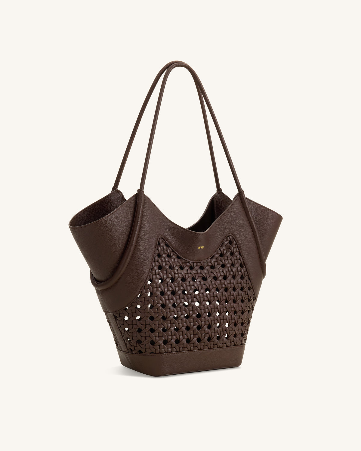 Sac fourre-tout à empiècement tissé Maribel - Marron foncé