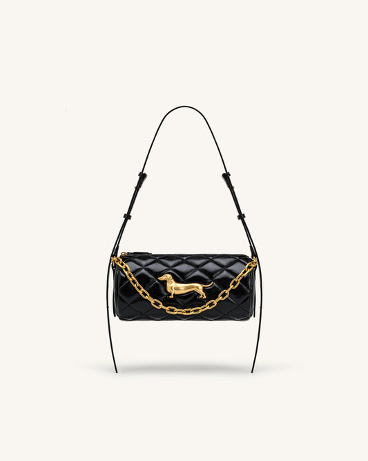 Sac porté épaule matelassé à chaîne Dachshund - Noir