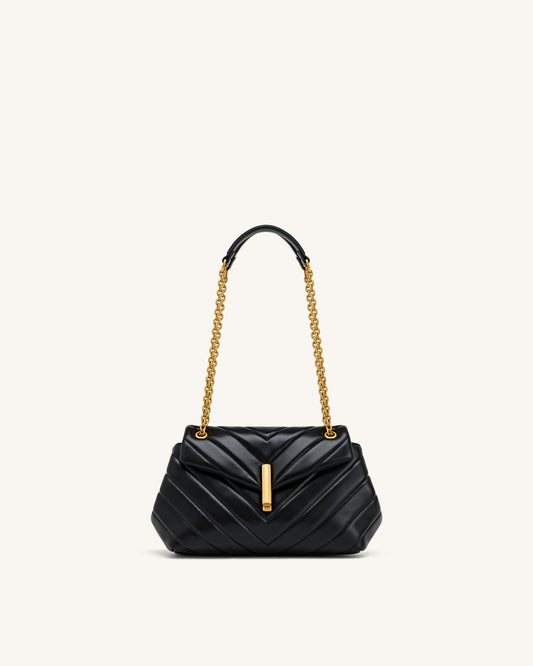 Valerie Sac porté épaule matelassé à rabat et chaîne - Noir