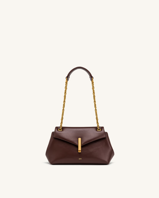 Valerie Sac bandoulière à rabat et chaîne - Marron foncé