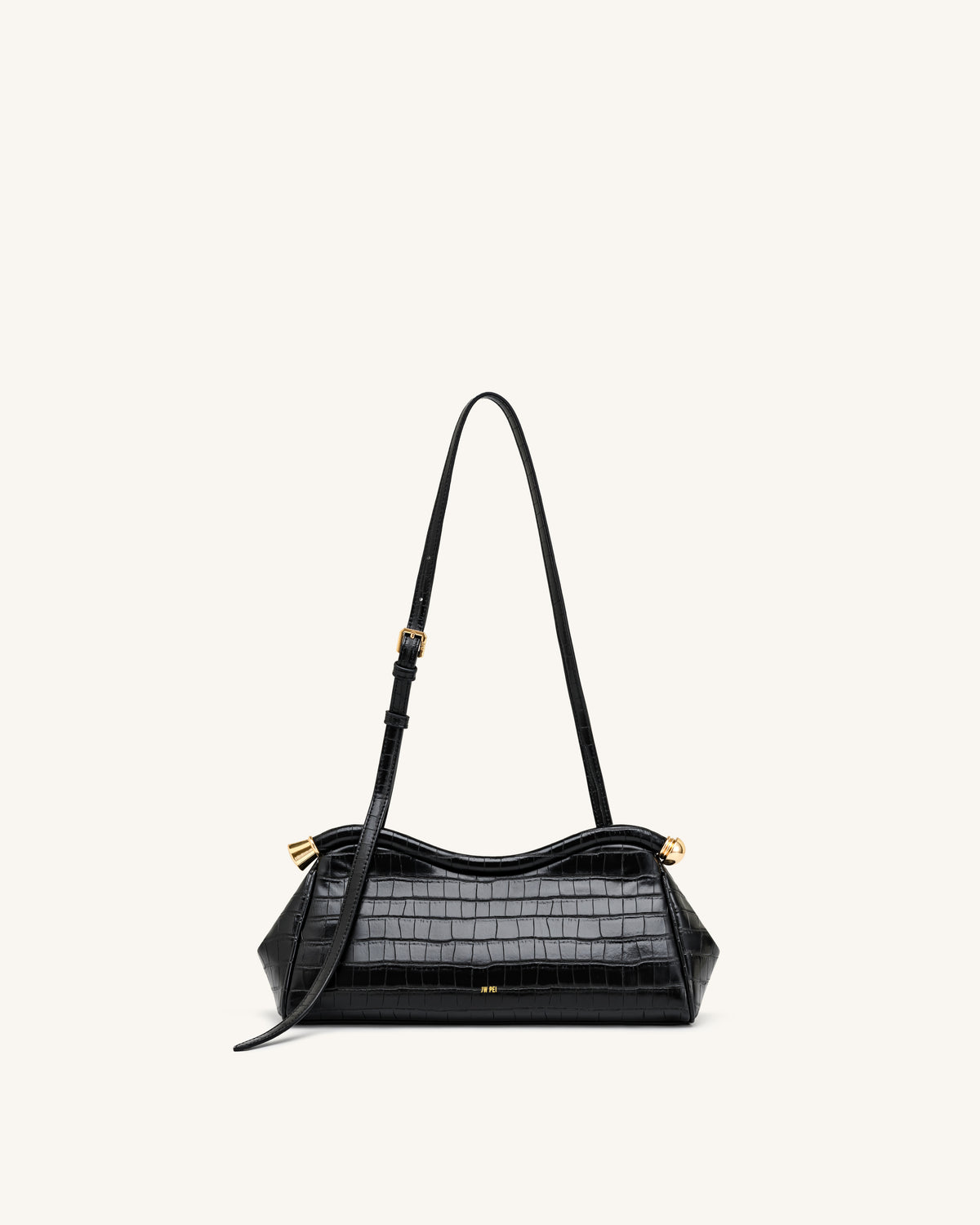 Naomi Sac à Bandoulière Incurvé - Croco Noir