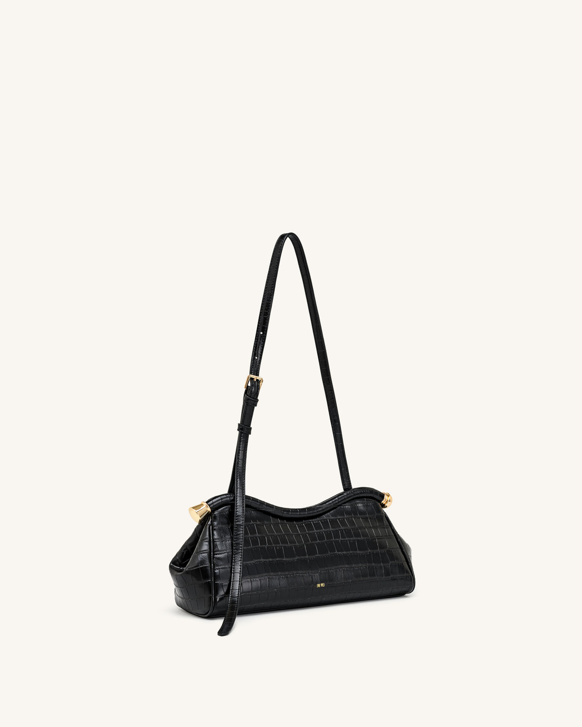 Naomi Sac à Bandoulière Incurvé - Croco Noir