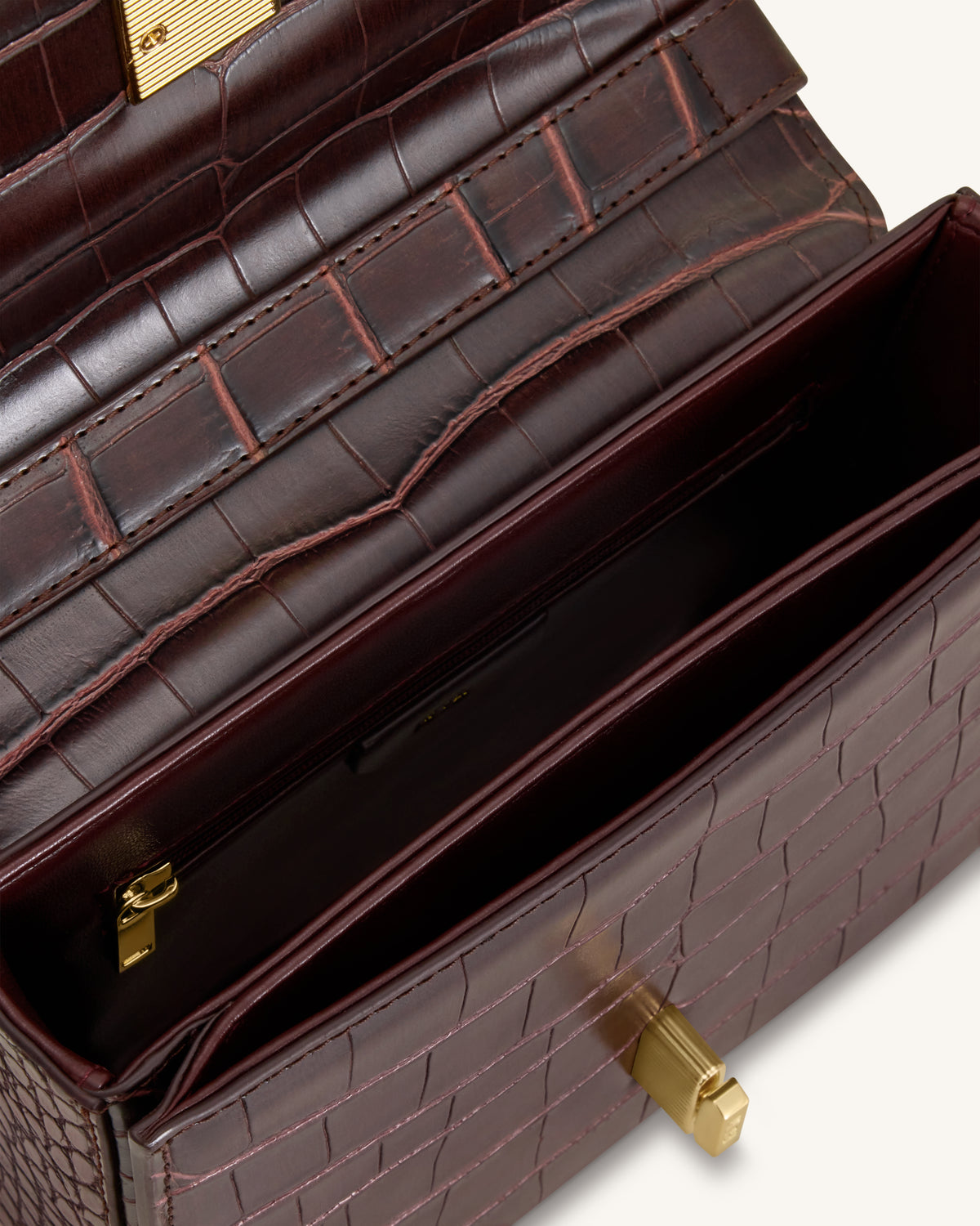 Evania Sac porté épaule à fermoir - Effet croco bordeaux