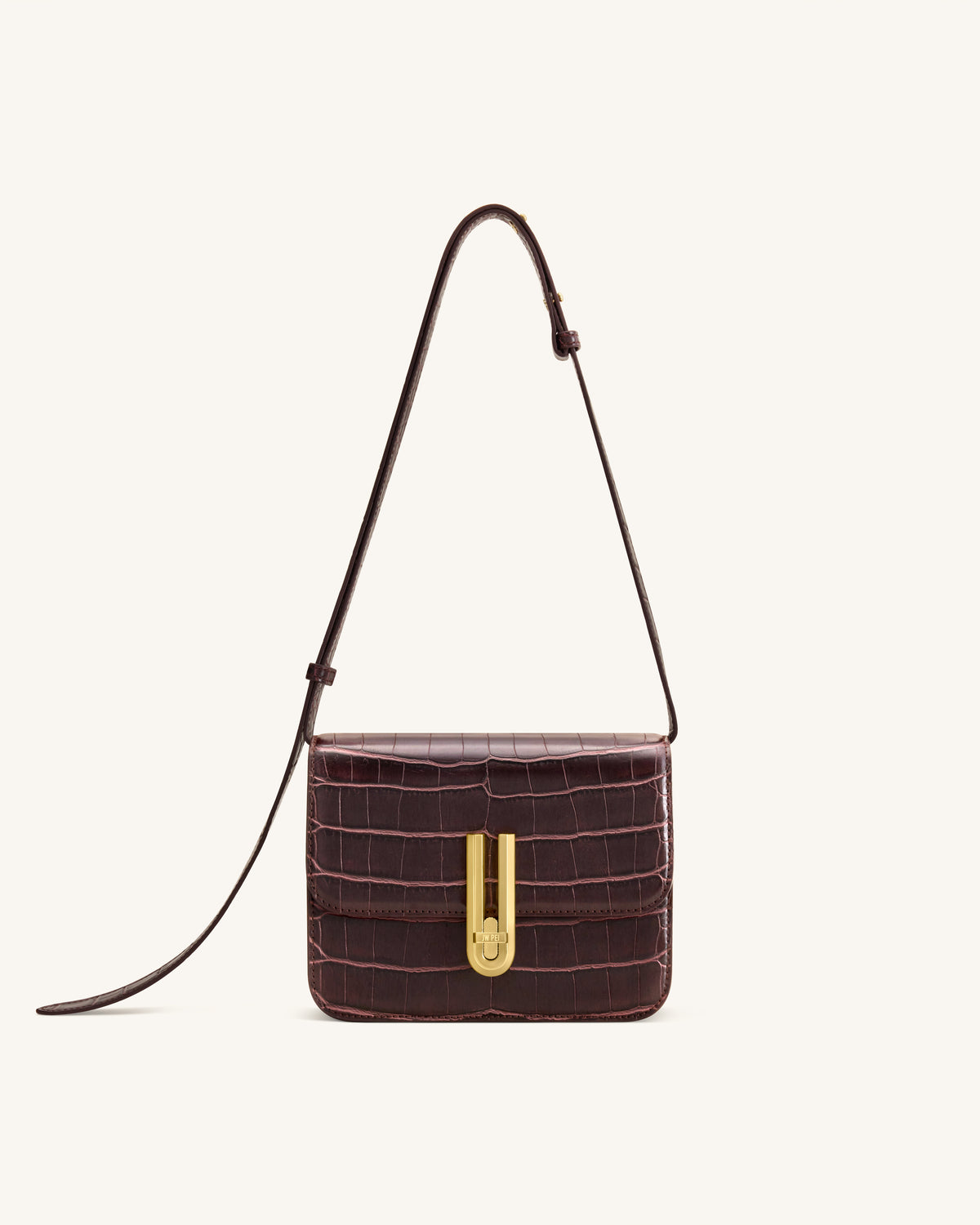Evania Sac porté épaule à fermoir - Effet croco bordeaux