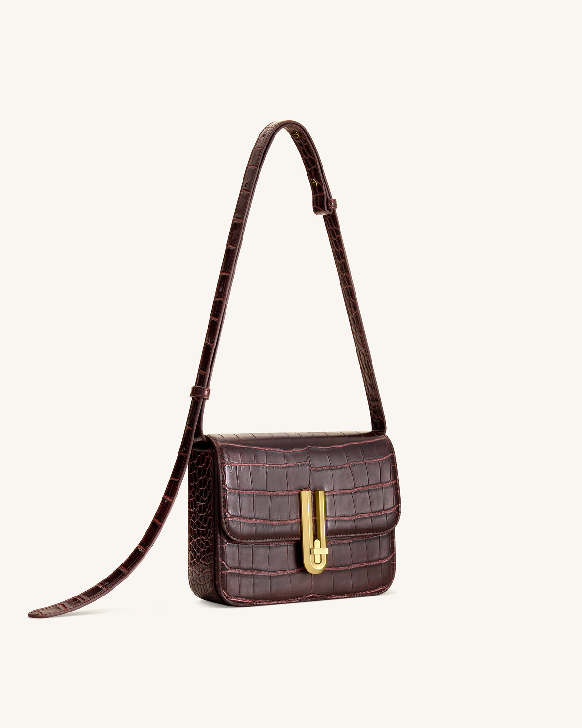 Evania Sac porté épaule à fermoir - Effet croco bordeaux