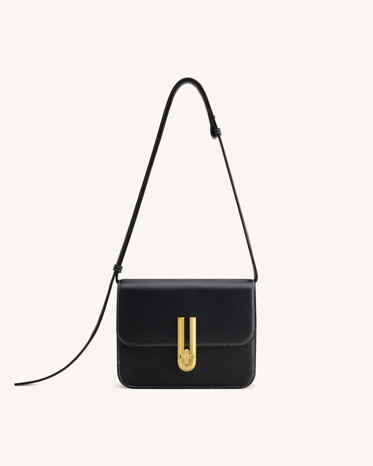 Evania Sac porté épaule en cuir grainé avec fermoir - Noir