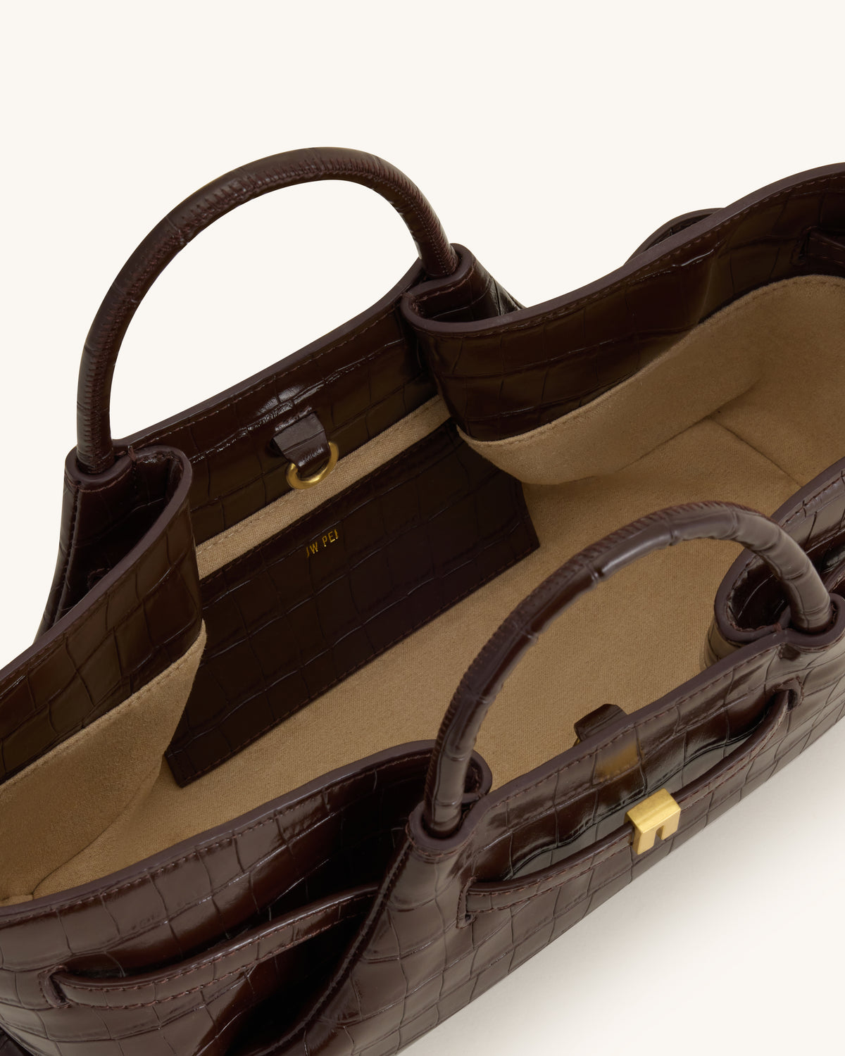 Maeve Sac cabas avec breloque teckel en métal – Effet croco marron foncé