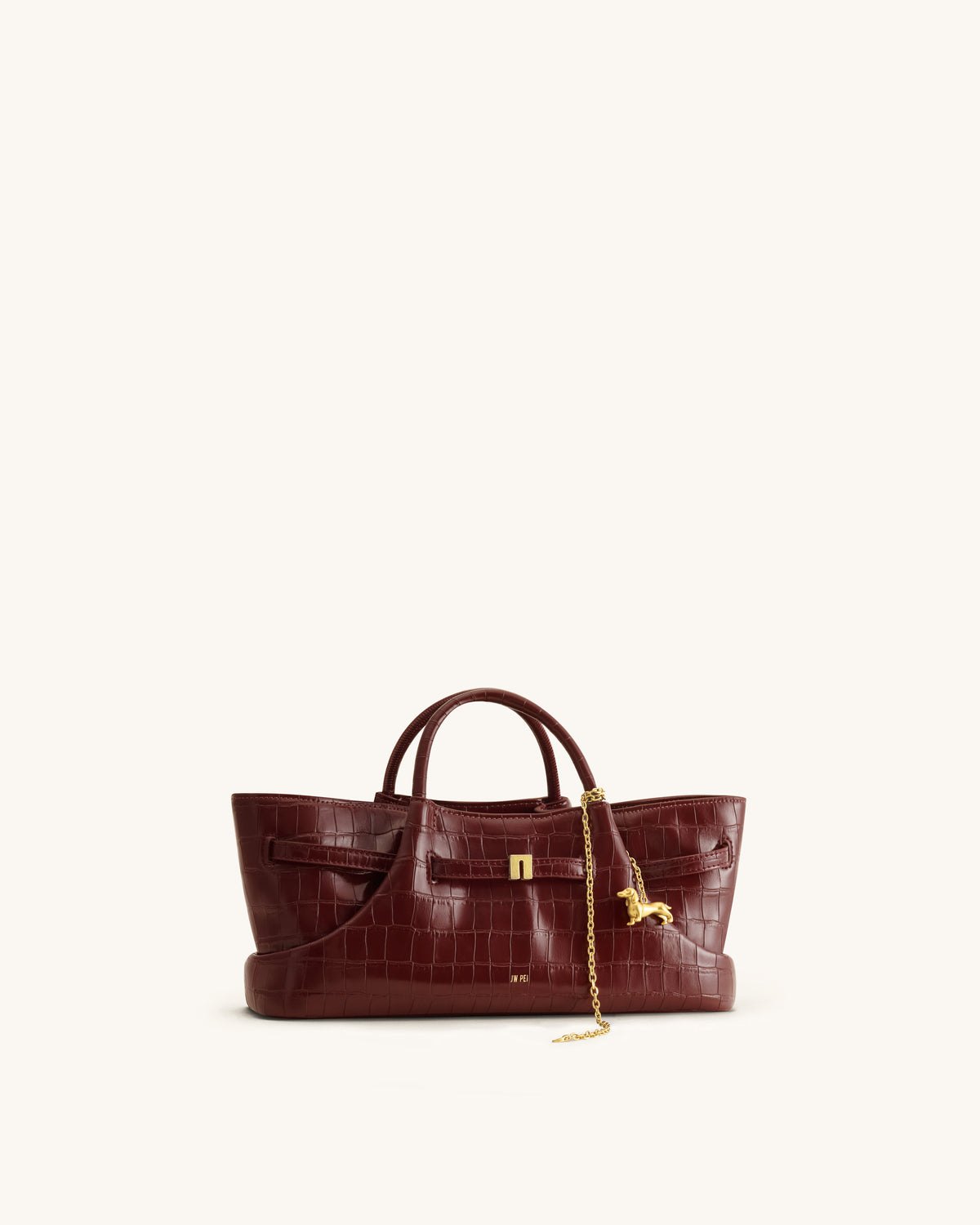 Maeve Sac cabas avec breloque en métal représentant un teckel - Crocodile bordeaux