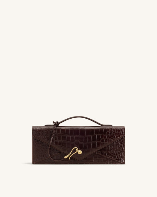 Celeste Sac à Poignée Enveloppe - Croco Marron Foncé