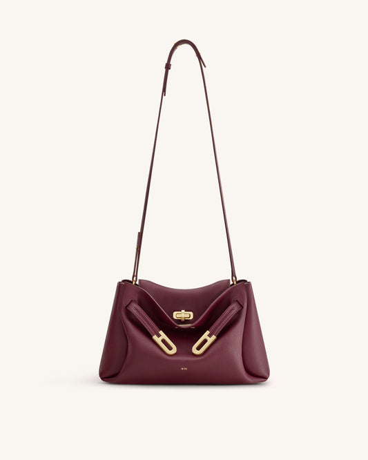 Rhea Sac à bandoulière à double boucle en cuir grainé - Bordeaux foncé