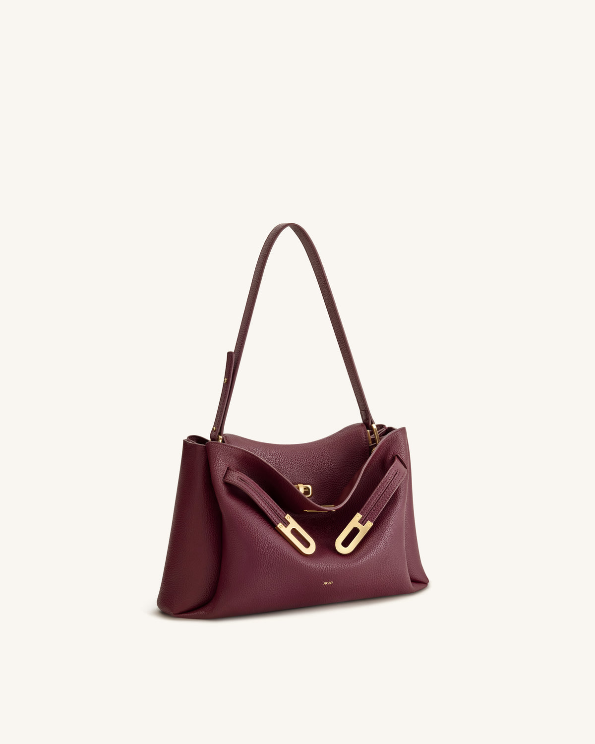 Rhea Sac à bandoulière à double boucle en cuir grainé - Bordeaux foncé