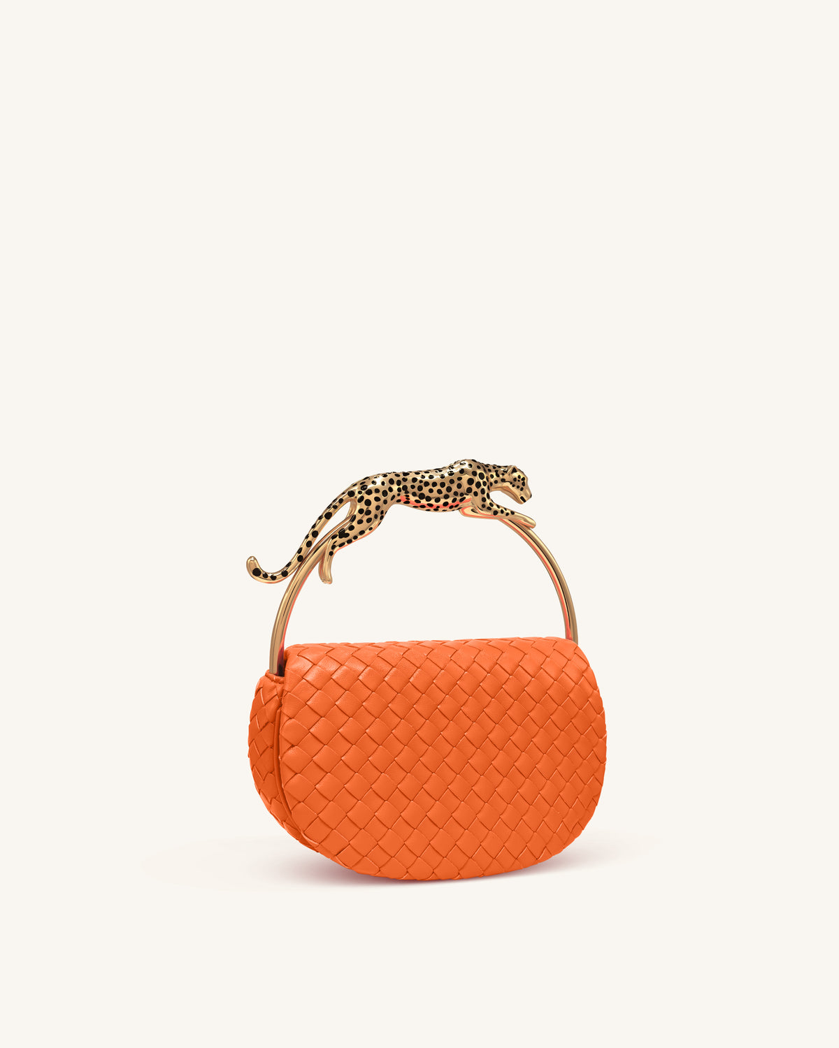 Sac à main à anse supérieure tissé en forme de léopard Ione - Orange