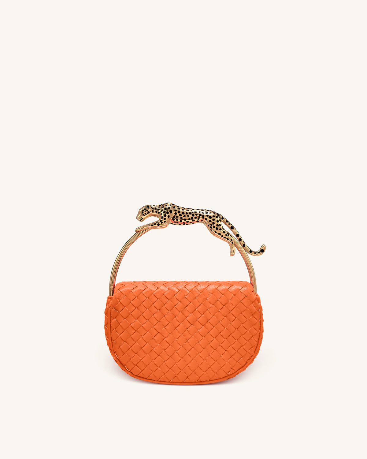 Sac à main à anse supérieure tissé en forme de léopard Ione - Orange