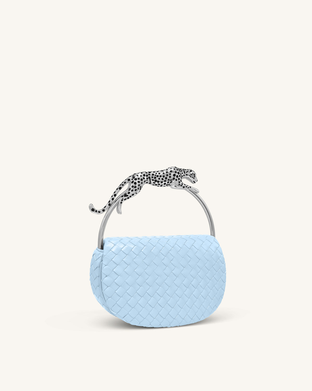 Ione Sac porté main tressé en forme de Léopard - Bleu clair