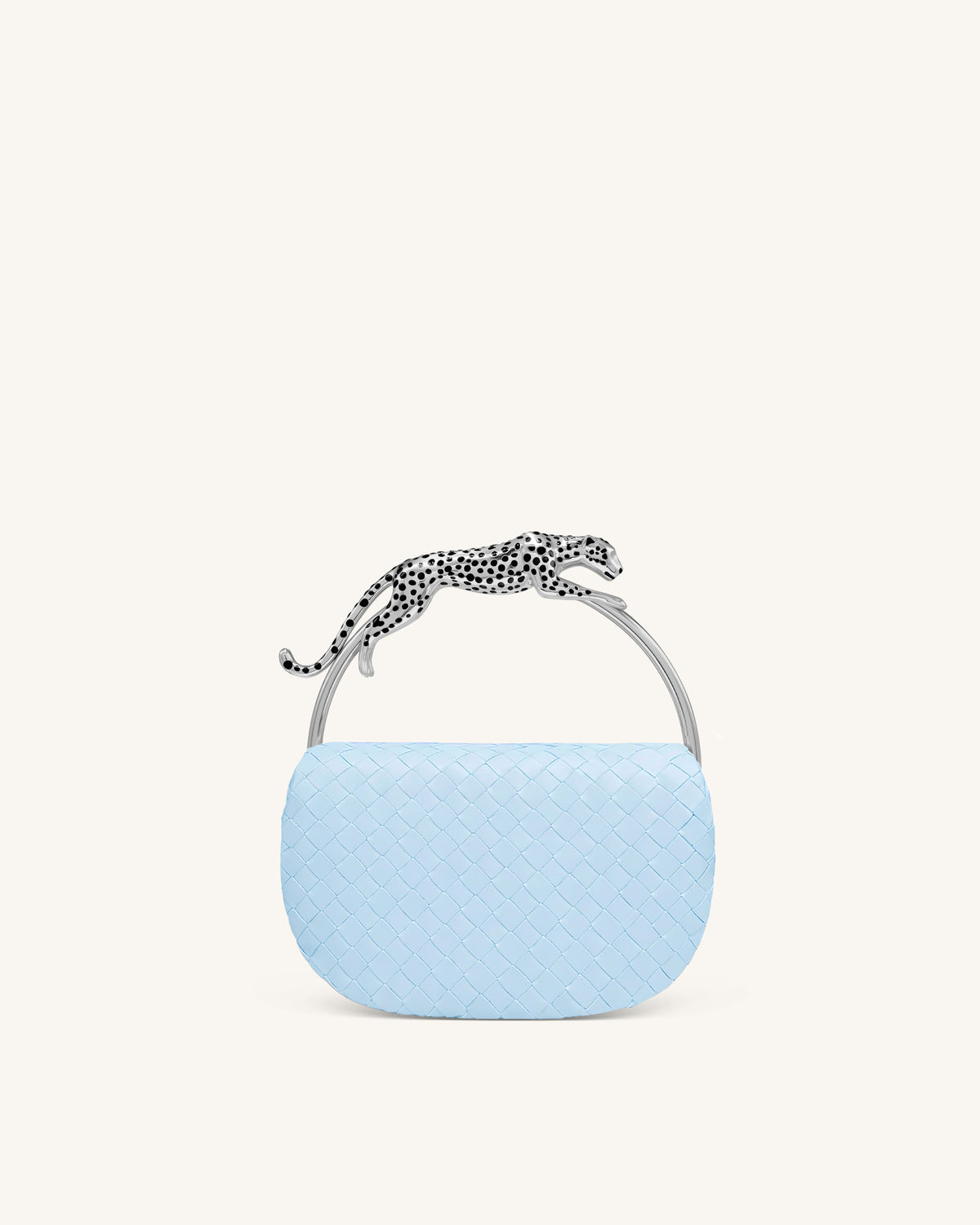 Ione Sac porté main tressé en forme de Léopard - Bleu clair