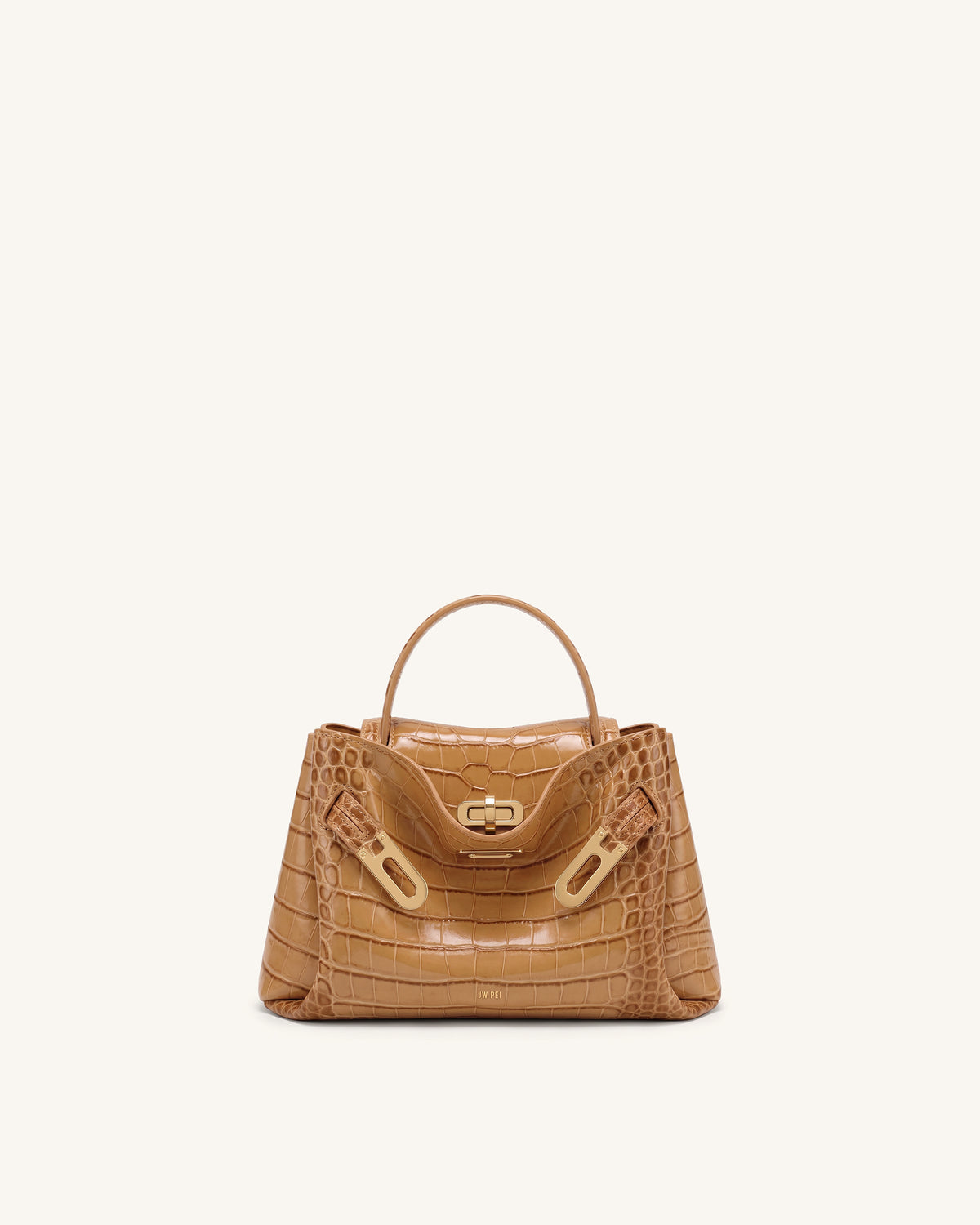Rhea Petit sac d'épaule à double boucle - Crocodile marron clair