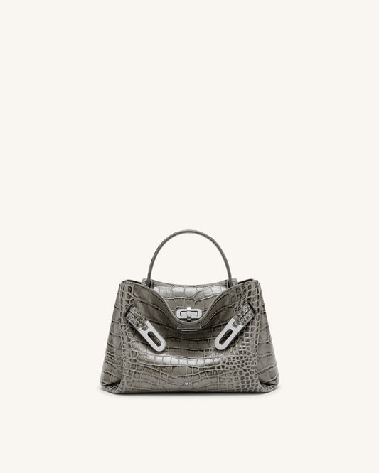 Rhea Petit sac d'épaule à double boucle - Crocodile gris