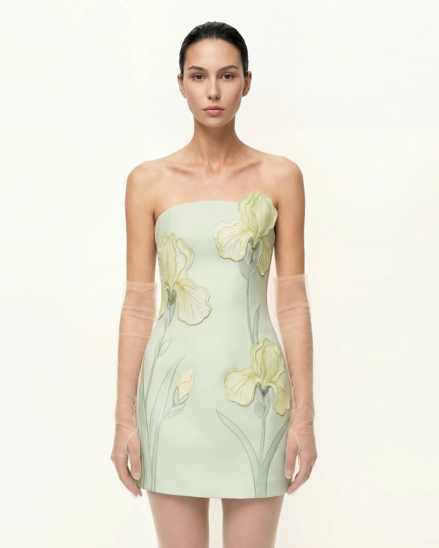 Iris Floral Print Strapless Dress – Navy blue